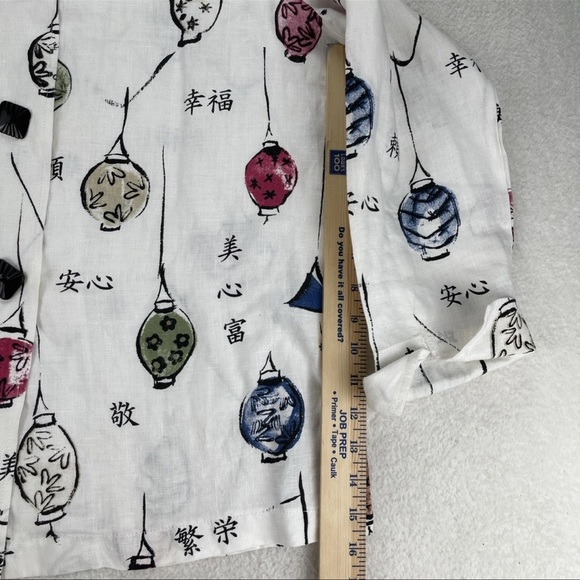 Painted Pony 100% Linen Shirt Shacket Sz M Chinese Lantern Asian Characters USA - Picture 8 of 14